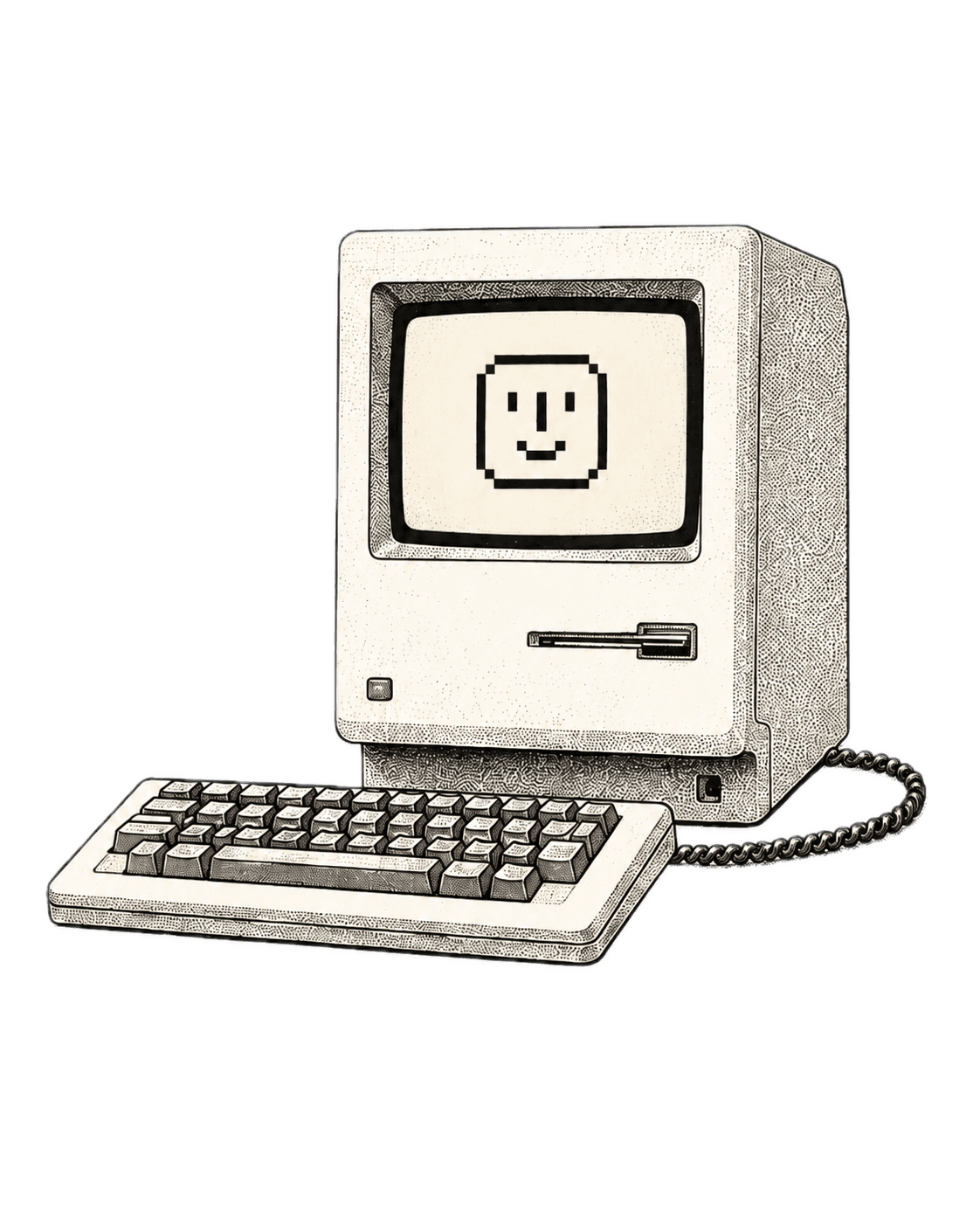 A hand-drawn classic compact Macintosh computer
